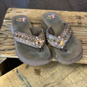 Justin Brown Rhinestone Wedge Sandals